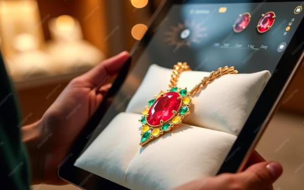 Jewelry consultant offering advice over video call